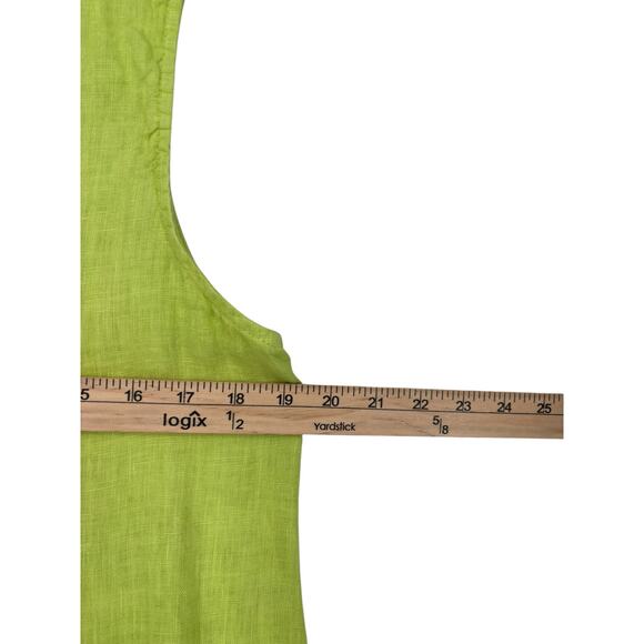100% Linen Dress Italy Shift Button Front Lime Green Terzo Mellennio Med Resort - Picture 5 of 9